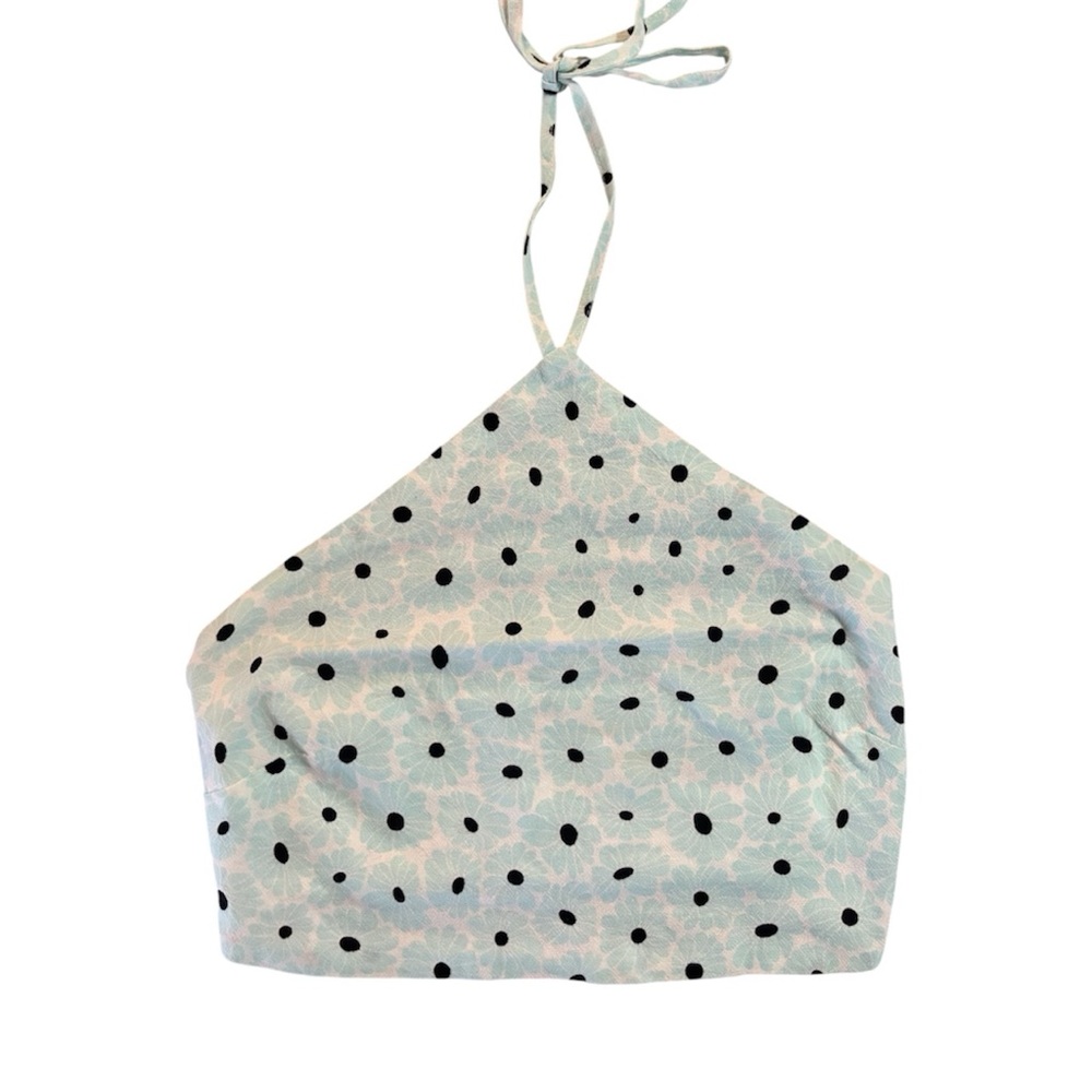 Floral Halter Top - Blue and Black